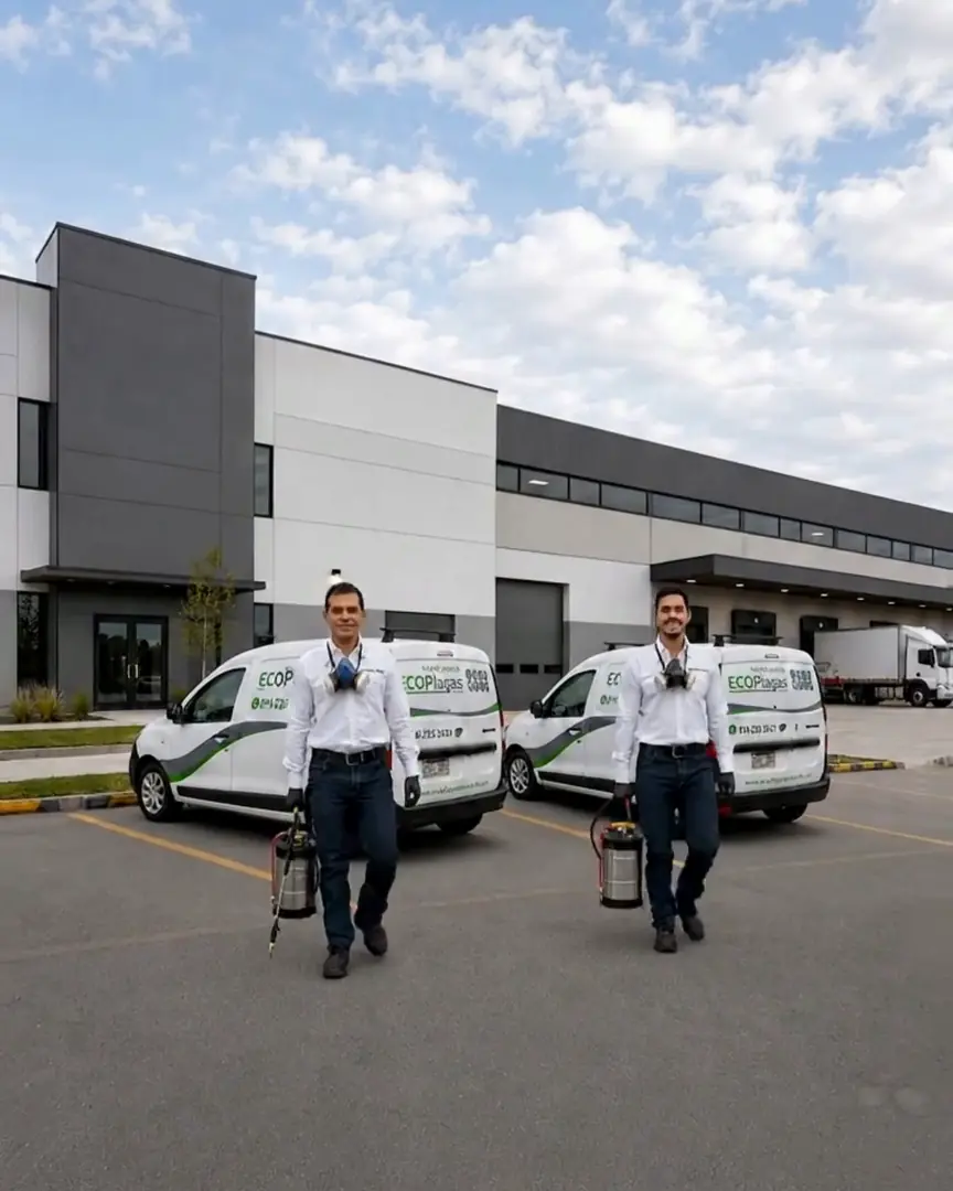 Técnicos de Ecoplagas con sus camionetas listos para fumigar en Ciudad Juárez